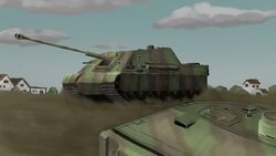  a_small_c4 bad_id bad_pixiv_id caterpillar_tracks cloud commentary day highres house jagdpanther military military_vehicle motor_vehicle no_humans original sky tank tank_destroyer vehicle_focus 