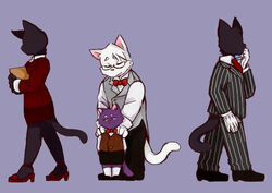  amaki_tsukishiro anthro bow_tie business clothing comforting domestic_cat dress dress_shirt faceless father_(lore) felid feline felis female male mamaito mammal morenatsu mother_(lore) parent_(lore) sad shin_(morenatsu) shirt simple_background topwear young young_anthro 