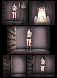  !! 1girls 2023 2boys 3d 5koma absurd_res absurdres background_character black_eyes black_hair cheating comic cuckold dark-skinned_male dark_skin female footwear full_body heart hi_res high_resolution highres letter love_letter multiple_boys ntr one_leg_raised original school_uniform shoes skirt vyrus_smith 