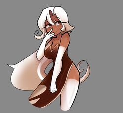  1girls breasts brown_eyes cookie_run cookie_run_kingdom dark_skin food_humanoid gloves latte_cookie_(cookie_run) ringschannel solo stockings white_hair 