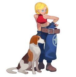  blonde_hair blue_eyes blue_mary breasts canine commentary crop_top english_commentary fatal_fury female fingerless_gloves fl_(l-fl) gloves highres midriff short_hair simple_background white_background 