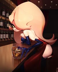  1boy amazingbababa angel_dust breasts crossdressing dress elbow_gloves gloves hazbin_hotel hellaverse highres large_breasts long_hair looking_at_viewer pink_hair purple_gloves red_dress side_slit smile solo thighs 