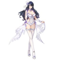  artist_request black_hair breasts bridal_one-piece_swimsuit bridal_swimsuit bridal_veil bride circlet cleavage clothing_cutout commentary_request detached_collar detached_sleeves english_commentary female flower full_body grey_eyes hair_flower hair_ornament hand_on_own_chest high_heels isolet_(king&#039;s_raid) king&#039;s_raid korean_commentary large_breasts long_hair mixed-language_commentary nontraditional_wedding_dress official_alternate_costume official_art one-piece_swimsuit purple_flower purple_trim sarong sarong_hold second-party_source shoes short_sleeves side_cutout simple_background solo swimsuit thighhighs veil white_background white_flower white_one-piece_swimsuit white_sarong white_shoes white_sleeves white_thighhighs 