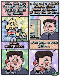  4_panel_comic aloha_shirt anthro bird_dog blush blush_stickers brown_body brown_fur canid canine canis cellphone clothing dialogue domestic_dog duo electronics english_text fur golden_retriever half-closed_eyes hi_res human humor hunting_dog kim_jong-un male mammal narrowed_eyes overweight overweight_human overweight_male pattern_clothing pattern_shirt pattern_topwear phone rawdawgcomics retriever shirt smartphone speech_bubble stahli_(rawdawgcomics) text topwear wide_eyed yellow_body yellow_fur 