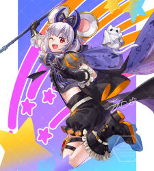  ;d animal_ear_hairband animal_ears black_boots black_capelet black_gloves black_shorts bob_cut boots bow_hairband capelet crop_top cropped_shirt demon_horns fake_animal_ears fake_horns female frilled_boots frilled_gloves frills gloves granblue_fantasy grey_hair grey_shirt hair_ornament hairband hairclip holding holding_staff horn_hairband horns medium_hair mouse_ears official_alternate_costume one_eye_closed open_mouth puffy_short_sleeves puffy_shorts puffy_sleeves purple_capelet red_eyes scallgo shirt short_sleeves shorts smile solo staff suspenders thigh_strap two-sided_capelet vikala_(granblue_fantasy) vikala_(halloween)_(granblue_fantasy) waist_cape 