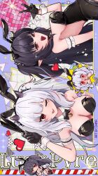  animal_ear_hairband animal_ears bell black_bow black_bowtie black_gloves black_hair black_hairband blue_hair bow bowtie breasts character_name chibi chimanakoneko cleavage collar commission detached_collar fake_animal_ears female flying_sweatdrops gloves hairband heart highres indie_virtual_youtuber lucy_pyre multicolored_hair neck_bell official_alternate_hair_color one_eye_closed open_mouth playboy_bunny rabbit_ear_hairband rabbit_ears red_eyes red_hair spiked_hairband spikes streaked_hair v vgen_commission virtual_youtuber white_collar white_hair white_wrist_cuffs wrist_cuffs 