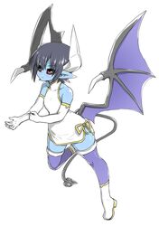  absurdres black_hair black_sclera black_tail blue_legwear blue_skin boots colored_sclera colored_skin demon_girl demon_horns demon_tail demon_wings dress elbow_gloves female gloves highres horns pointy_ears red_eyes seizaverus shinrabanshou short_hair solo tail white_background white_dress white_footwear white_gloves white_horns wings zyugoya 