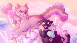  &gt;_o 16:9 2020 4_fingers 4_toes ambiguous_gender ashfur_(warriors) black_body black_fur blush candy candy_hearts cloud collar colorful_theme comically_large_object daww dessert detailed_background digital_drawing_(artwork) digital_media_(artwork) dipstick_tail domestic_cat duo english_text feet felid feline felis feral fingers food froste fur heart_catchlight heart_eyes heart_nose heart_pupils heart_symbol hi_res hindpaw jewelry lollipop male_(lore) mammal markings multicolored_tail nude on_pile one_eye_closed pawpads paws pile pink_eyes pink_pawpads romantic romantic_ambiance scourge_(warriors) semi-anthro shaded soft_shading spiked_collar spikes tail tail_markings text text_in_heart toes tongue tongue_out warriors_(book_series) widescreen wink 