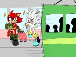  2017 4:3 anthro big_head black_nose canid canine canis clothing custom_character_(sonic_forces) duo eulipotyphlan eyewear fur gadget_the_wolf glasses gloves handwear hedgehog male mammal sega sharp_teeth silver_the_hedgehog simple_background sonic_forces sonic_the_hedgehog_(series) sonicsky2337 teeth toony wolf 