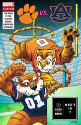  2016 4_fingers american_football anthro auburn_tigers auburn_university audience bottomless claws clemson_tigers clemson_university clothed clothing college_football english_text espn featureless_crotch felid fight fingers fist fur group male mammal marvel ncaa official_art outside pantherine pawpads raised_arm sport striped_body striped_fur stripes text tiger toe_claws unknown_artist yellow_eyes 