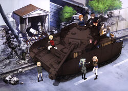  6+girls absurdres anchovy_(girls_und_panzer) anglerfish anzio_military_uniform arm_support asymmetrical_bangs black_bow black_footwear black_hair black_hat black_shirt black_skirt blonde_hair blue_shorts boots bow brown_eyes brown_hair brown_jacket chi-hatan_military_uniform closed_eyes cup darjeeling_(girls_und_panzer) day eye_contact fish girls_und_panzer grey_hair grey_jacket grey_pants hairbow hand_on_own_hip hands_on_own_hips hat highres holding holding_cup instrument jacket katyusha_(girls_und_panzer) kay_(girls_und_panzer) keizoku_military_uniform knee_boots kuromorimine_military_uniform leaning_forward long_hair looking_at_another mika_(girls_und_panzer) military military_uniform military_vehicle miniskirt motor_vehicle multiple_girls nishi_kinuyo nishizumi_maho nishizumi_miho no_headwear official_art ooarai_military_uniform open_clothes open_jacket outdoors pants panzer_iv pleated_skirt pravda_military_uniform red_jacket saunders_military_uniform shirt short_hair short_shorts shorts sitting skirt st._gloriana&#039;s_military_uniform standing tank teacup thighhighs twintails uniform white_legwear yellow_skirt yoshida_nobuyoshi zettai_ryouiki 