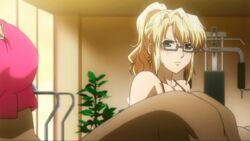  2girls angry animated animated blonde_hair blue_eyes blush bouncing_breasts breasts exercise freezing_(series) glasses large_breasts multiple_girls rana_linchen satellizer_el_bridget situp 