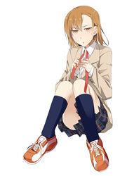  bad_id bad_pixiv_id brown_eyes brown_hair female kneehighs misaka_imouto photoshop_(medium) plaid plaid_skirt pleated_skirt samuraig school_uniform shoes short_hair sitting skirt sneakers socks solo toaru_majutsu_no_index tokiwadai_school_uniform winter_uniform 