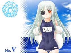  cinque cinque_(nanoha) eyepatch lyrical_nanoha mahou_shoujo_lyrical_nanoha mahou_shoujo_lyrical_nanoha_strikers mizugi number numbers numbers_(nanoha) school_swimsuit sukumizu swimsuit 