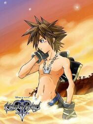  abs blue_eyes brown_hair kingdom_hearts kingdom_hearts_ii mazjojo_(artist) shirtless sora sora_(kingdom_hearts) topless water 