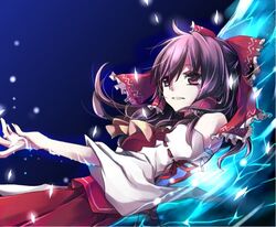  bow brown_eyes brown_hair commentary_request detached_sleeves female hairbow hakurei_reimu long_hair lowres md5_mismatch red_bow solo tanemaki_shirura touhou 