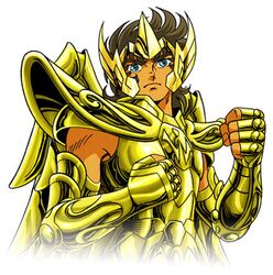  araki_shingo blue_eyes brown_hair gold greek knights_of_the_zodiac lowres male male_focus manly oldschool portrait sagittarius_aiolos saint_seiya tan tanned wings 