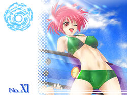  lyrical_nanoha mahou_shoujo_lyrical_nanoha mahou_shoujo_lyrical_nanoha_strikers mizugi number numbers numbers_(nanoha) pink_hair swimsuit wendi wendi_(nanoha) 