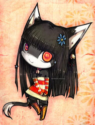  animal_ears bad_deviantart_id bad_id bell boots cat_ears chibi copyright_request female flower hair_flower hair_ornament jingle_bell long_hair pamf red_eyes smile solo tail watermark 