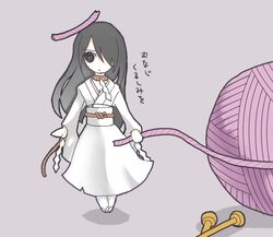  bad_id bad_pixiv_id black_hair chibi fatal_frame fatal_frame_1 ghost himuro_kirie japanese_clothes kimono long_hair needle rope shimenawa solo stamen vader_(n.r.t.a.) yarn yarn_ball 