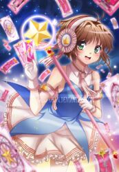  :d arrow_(clow_card) ascot blurry blush brown_hair cardcaptor_sakura clow_card commentary_request cowboy_shot criis-chan dark_(clow_card) dash_(clow_card) depth_of_field deviantart_username dress female firey_(clow_card) float_(clow_card) gloves green_eyes hairband hope_(sakura_card) hoshi_no_tsue illusion_(clow_card) kinomoto_sakura loop_(clow_card) open_mouth petticoat sakura_card short_hair sleeveless sleeveless_dress smile solo star_(symbol) striped sword_(clow_card) wand watermark web_address white_gloves 