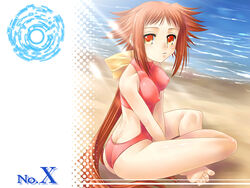  brown_hair dieci dieci_(nanoha) long_hair lyrical_nanoha mahou_shoujo_lyrical_nanoha mahou_shoujo_lyrical_nanoha_strikers mizugi number numbers numbers_(nanoha) swimsuit 