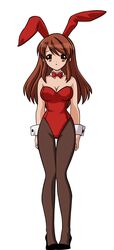  absurdres asahina_mikuru breasts brown_hair bunny_outfit bunnysuit female female full_body highres legs long_hair simple_background smile solo suzumiya_haruhi_no_yuuutsu thighs white_background 