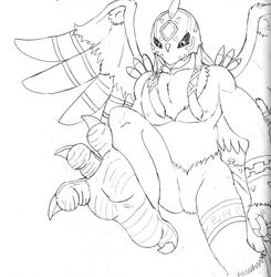  2017 anthro armor avian bandai_namco barefoot claws digimon digimon_(species) feathered_wings feathers feet female foot_focus garudamon headgear helmet hi_res hindpaw jimfoxx looking_at_viewer looking_down looking_down_at_viewer low-angle_view monochrome nude paws soles solo toe_claws toes wide_eyed wings 