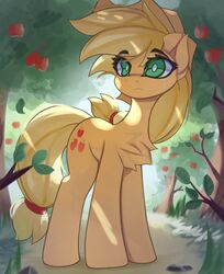  2022 absurd_res apple apple_tree applejack_(mlp) blonde_hair blonde_mane chest_tuft clothing cowboy_hat cutie_mark digital_media_(artwork) digital_painting_(artwork) earth_pony equid equine eyebrow_through_hair eyebrows eyelashes female feral food freckles friendship_is_magic fruit fruit_tree fur green_eyes hair hasbro hat headgear headwear hi_res horse jfrxd leaf mammal mane my_little_pony orange_body orange_fur plant pony quadruped solo tail translucent translucent_hair tree tuft yellow_tail 