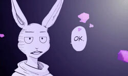  anthro beastars clothed clothing deadpan dialogue domestic_rabbit dwarf_rabbit english_text female haru_(beastars) lagomorph leporid maadpaw mammal okay_(meme) one-punch_man one_(manga) oryctolagus rabbit solo speech_bubble text 