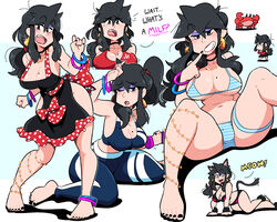  aged_up animal_ears apron bikini black_apron black_eyes black_hair black_nails black_tail bracelet breasts cat_ears cat_tail cleavage crab earrings english_text exercising eyeshadow female glint highres jewelry large_breasts long_hair lucia_(scott_malin) makeup mature_female midriff mole mole_on_breast mole_under_eye multiple_views navel one_eye_closed original pants polka_dot polka_dot_apron purple_eyeshadow scott_malin shadow sports_bra spread_legs striped_bikini striped_clothes swimsuit tail weightlifting yoga_pants 