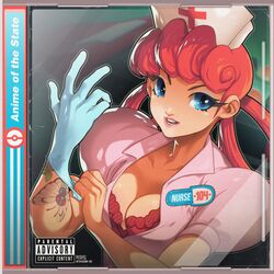  absurdres album_cover_redraw blink-182 blue_eyes blue_gloves bra breasts butterfree cleavage cover derivative_work dress edwin_huang enema_of_the_state_(album) english_text fake_cover female gloves hat highres joy_(pokemon) latex latex_gloves lipstick long_eyelashes long_hair makeup medium_breasts nurse nurse_cap oddish parental_advisory parody parted_lips pink_dress pink_lips pokemon pokemon_(anime) puffy_short_sleeves puffy_sleeves red_bra red_hair short_sleeves single_glove solo underwear 