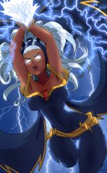  1girls breasts clothing dark-skinned_female dark_skin female female_only human human_only kawa-v lighting long_hair marvel nipples_visible_through_clothing ororo_munroe silver_hair slim_waist storm_(x-men) thick_thighs x-men 