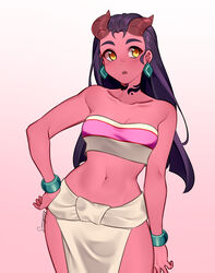  1girl 1girls adapted_costume adorable alternate_costume bandeau bare_shoulders black_choker black_tattoo bracelet bracelets chel chel_(cosplay) chel_(the_road_to_el_dorado) choker cosplay crop_top crossover cute dahlia_(day_of_wrath) day_of_wrath day_of_wrath_(doom_fanfic) demon demon_girl demon_horns earrings exposed_midriff hand_on_hip horned_female horns image infinitypilot jewelry loincloth long_hair long_hair_female medium_breasts midriff mouth_open neck_tattoo open_mouth orange_eyes original original_character pelvic_curtain red_skin skirt solo solo_female succubus succubus_horns sunnypoppy tattoo the_road_to_el_dorado tiefling tube_top tubetop turquoise turquoise_jewelry 