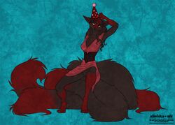  2019 4_toes 5_fingers alishka anthro avoid_posting barefoot biped breasts brown_body brown_fur canid canine clothed clothing digital_media_(artwork) dreamspinner featureless_crotch feet female fingers fox fur lingerie mammal multi_tail nocturne_(datban) red_body red_fur simple_background solo tail toes topwear 