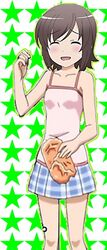  blue_skirt futsuu_no_joshikousei_ga_locodol_yattemita pleated_skirt solo starry_background tank_top usami_nanako 