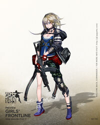  ak-74u_(girls&#039;_frontline) aks-74u ammunition_pouch ankle_strap assault_rifle asymmetrical_footwear asymmetrical_legwear asymmetrical_pants bag baggy_clothes baggy_pants blonde_hair blue_eyes blue_footwear blue_tube_top blush boots breasts camouflage camouflage_pants character_name cleavage combat_knife copyright_name cross-laced_footwear earphones fanny_pack female fingerless_gloves full_body girls&#039;_frontline gloves gun hair_between_eyes headphones headphones_around_neck highres holding holding_gun holding_weapon holstered hood hood_down hooded_jacket infukun jacket kalashnikov_rifle knee_pads knife knife_sheath lace-up_boots logo looking_at_viewer medium_breasts official_art open_clothes open_jacket open_mouth pants pouch promotional_art red_gloves rifle sheath short_hair_with_long_locks sidelocks single_knee_pad solo strap strapless trigger_discipline tsurime tube_top uneven_footwear uneven_legwear weapon 