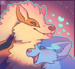  2019 alternate_color arcanine canid canine duo electrike electrikestorm fan_character feral fur generation_1_pokemon generation_3_pokemon happy heart_symbol hi_res mammal nintendo pokemon pokemon_(species) smile sparkles 