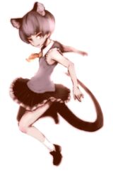  animal_ear_fluff animal_ears ascot bare_arms black_skirt commentary_request female fossa_(kemono_friends) frilled_skirt frills full_body grey_hair ise_(0425) kemono_friends short_hair skirt sleeveless solo tail yellow_ascot yellow_eyes 