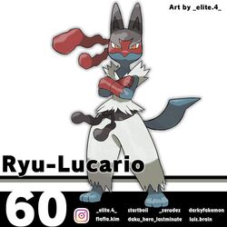  1:1 alternate_color blue_body blue_fur canid canine capcom elite.4 fur generation_6_pokemon mammal mega_evolution mega_lucario nintendo pokemon pokemon_(species) red_eyes ryu_(street_fighter) solo street_fighter 