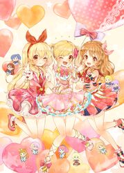  6+girls :d ;d aikatsu! aikatsu!_(series) aikatsu_stars! balloon blonde_hair blue_hair blush bow bowtie braid brown_hair chibi commentary_request cone_hair_bun crown_braid dress frilled_dress frills glasses hair_bun hair_ornament hair_ribbon hairband hairbow heart heart_background heart_balloon hikami_sumire hoshimiya_ichigo jacket jumping kasumi_mahiru kiriya_aoi koedo long_hair looking_at_viewer multiple_girls nanakura_koharu necktie nijino_yume one_eye_closed open_mouth orange_eyes ozora_akari pink_bow pink_hair pleated_skirt puffy_short_sleeves puffy_sleeves purple_hair red_bow red_necktie ribbon sakuraba_rola saotome_ako school_uniform shibuki_ran shinjo_hinaki shiratori_hime short_hair short_sleeves side_ponytail skirt sleeveless smile star_(symbol) star_hair_ornament starlight_academy_school_uniform twintails vest wrist_cuffs yotsuboshi_academy_school_uniform 