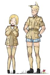  1boy animal_ears belt blonde_hair boxers coh england female flower gloves military military_uniform original panties short_hair simple_background smile striped striped_panties white_background zettai_ryouiki 