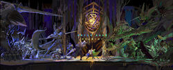  6+boys absurdres adela_the_beast antiquewhite axe battle battle_axe blue_cape cape character_request commentary_request flag green_cape helmet hervarar highres holding holding_sword holding_weapon jumping lance leon_the_southern_conquest_general manul_the_knight_of_the_fist multiple_boys nanori_(pixiv_fantasia_last_saga) niggurath_the_ancient_tree_branch oscar_the_frozen_sea_admiral photoshop_(medium) pixiv_fantasia pixiv_fantasia_last_saga polearm shield standing sword weapon 