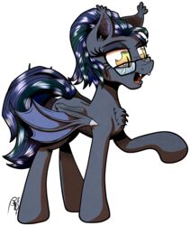  2016 absurd_res alpha_channel bat_pony blue_hair equid eyelashes eyewear female feral fur glasses gray-day grey_body grey_fur hair hasbro hi_res hooves mammal membrane_(anatomy) membranous_wings my_little_pony open_mouth simple_background solo standing teeth tongue transparent_background wings yellow_eyes 