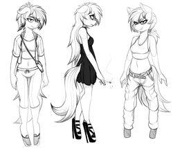  2018 anthro anthrofied blush breasts cigarette clothing costume crop_top dress equid equine female footwear hasbro high_heels horse mammal midriff monochrome multiple_images my_little_pony navel nipple_outline pigeon_toed pony replica_(artist) replica_(oc) shirt shoes solo topwear 