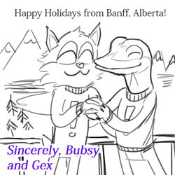  1:1 acebass bubsy bubsy_(series) crossover duo english_text gecko gex_(series) gex_the_gecko green_body green_scales lizard reptile scales scalie text 