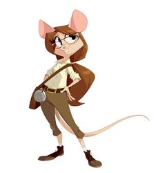  anthro breasts brown_hair buckteeth canteen clothed clothing explorer eyewear female fully_clothed glasses hair long_hair mammal mouse murid murine ponytail redvelvetbat rodent smile solo teeth 