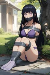  ai_generated bikini bondage gagged hyuuga_hinata naruto naruto_shippuden tape tape_bondage tape_gag taped_arms taped_hands taped_legs taped_mouth 