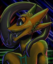  1_eye 4_ears 5:6 abstract_background ambiguous_gender anthro astrological_symbol blue_pupils dark_sclera gemini_(symbol) gemini_the_sergal hi_res incubusromeo long_tongue multi_ear pupils sergal solo symbol tongue western_zodiac_symbol 