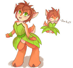  2018 4_fingers activision anthro biped blush blush_stickers brown_body brown_fur closed_eyes clothed clothing cloven_hooves countershade_arms countershade_face countershade_fur countershading deer dialogue digital_media_(artwork) dress elora english_text eyebrows eyelashes faun_(spyro) female fingers fur green_clothing green_dress green_eyes hair hi_res hooves leaf_clothing leaf_dress looking_at_viewer mammal multicolored_body multicolored_fur open_mouth plant_clothing plant_dress red_hair scut_tail shadow short_hair short_tail simple_background solo spyro_reignited_trilogy spyro_the_dragon standing tail text tongue tongue_out two_tone_body two_tone_fur unknownlifeform white_background 